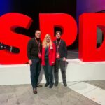 Bundestagsabgeordneter Sören Bartol, SPD-Vorsitzende Ebsdorfergrund Patricia Grähling und Juso-Vorsitzender David Ritz beim Parteitag der SPD in Berlin.